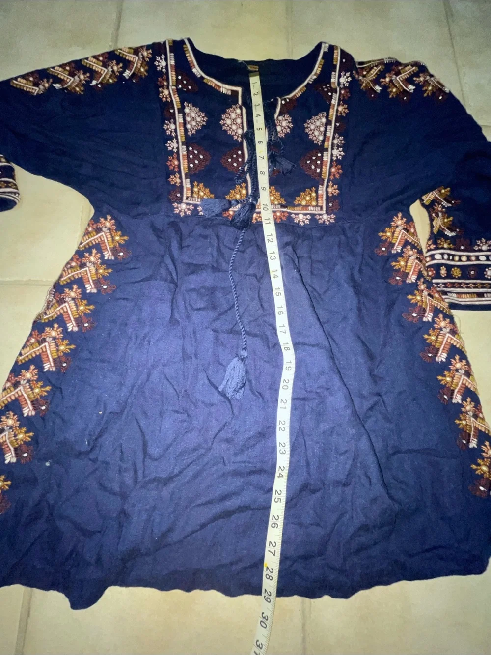 Free People Embroidered Boho Blue Dresses Jolene Bell Sleeve Swing M